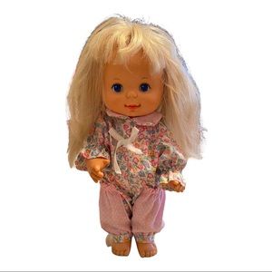 ORIGINAL Vintage 1980 Ideal Toy Corp Pretty Curls Baby Doll Blonde Blue Eyes